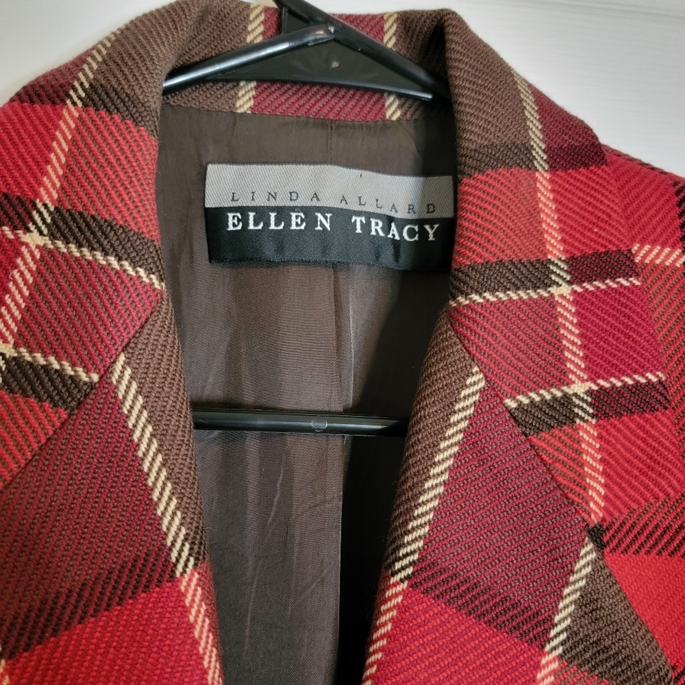 EUC Linda Allard Wool Cashmere Blend Red Plaid Suit Blazer‎ Coat Jacket Size 4 - Picture 5 of 11